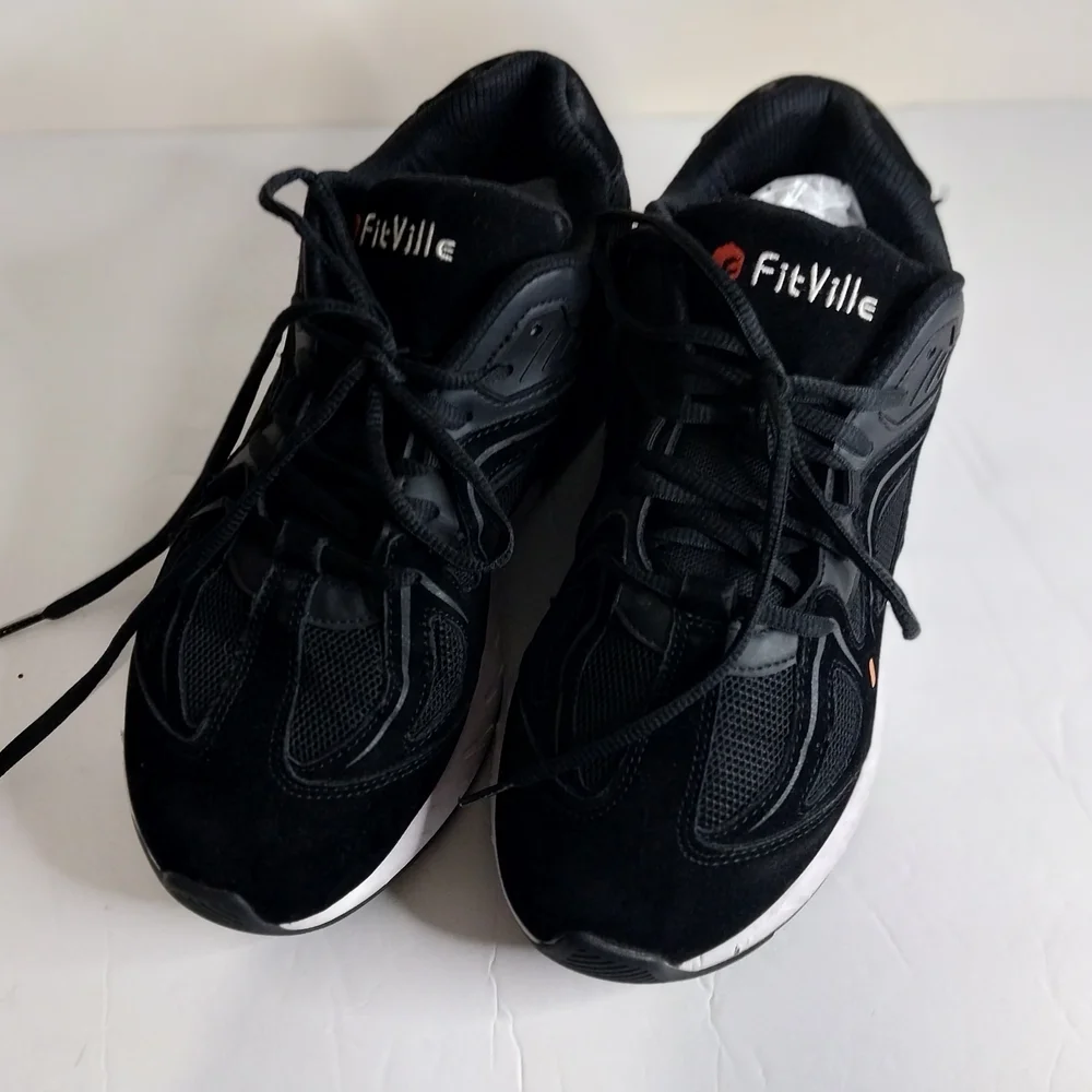 FitVille Men's Black Athletic Leather Shoes Size 8.5